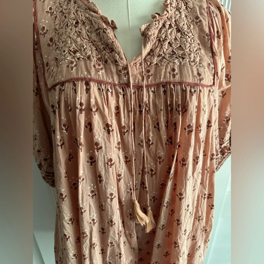 Cleobella Sybil Pink Floral Puff Short Sleeve Lined Babydoll Mini Dress Size L - Picture 4 of 14